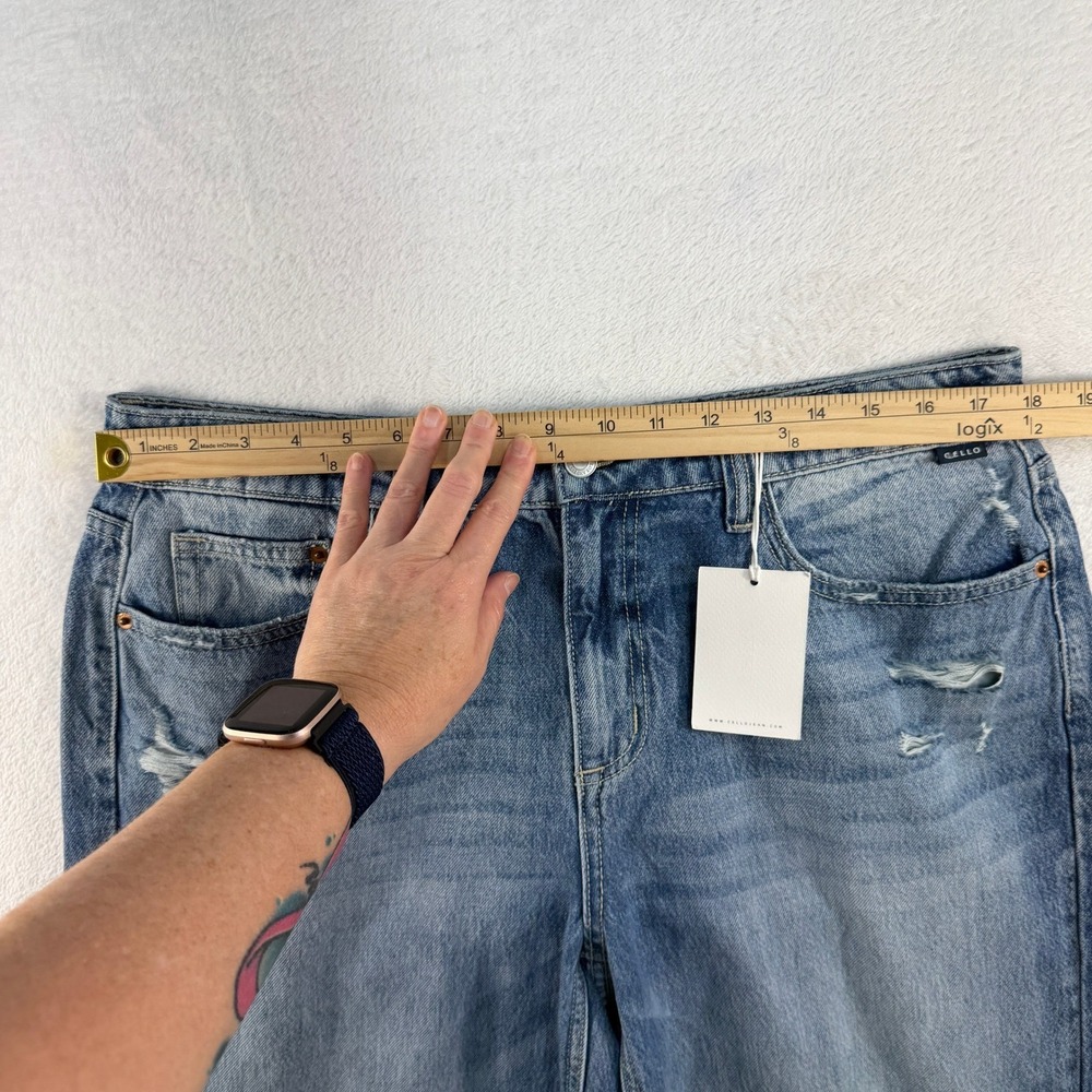 Cello 13 Jeans Low Baggy 90s Straight Wide Leg Distressed Denim Medium Wash Blue - Picture 11 of 15